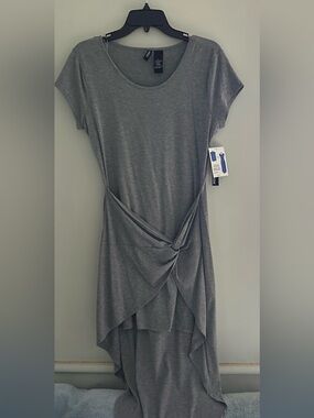 NWT Kristin Nicole Women's Gray Twist-Front Midi Dress Size Large